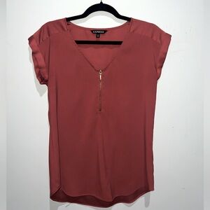 XS Express Burn orange  short sleeve v neck top with zipper detail